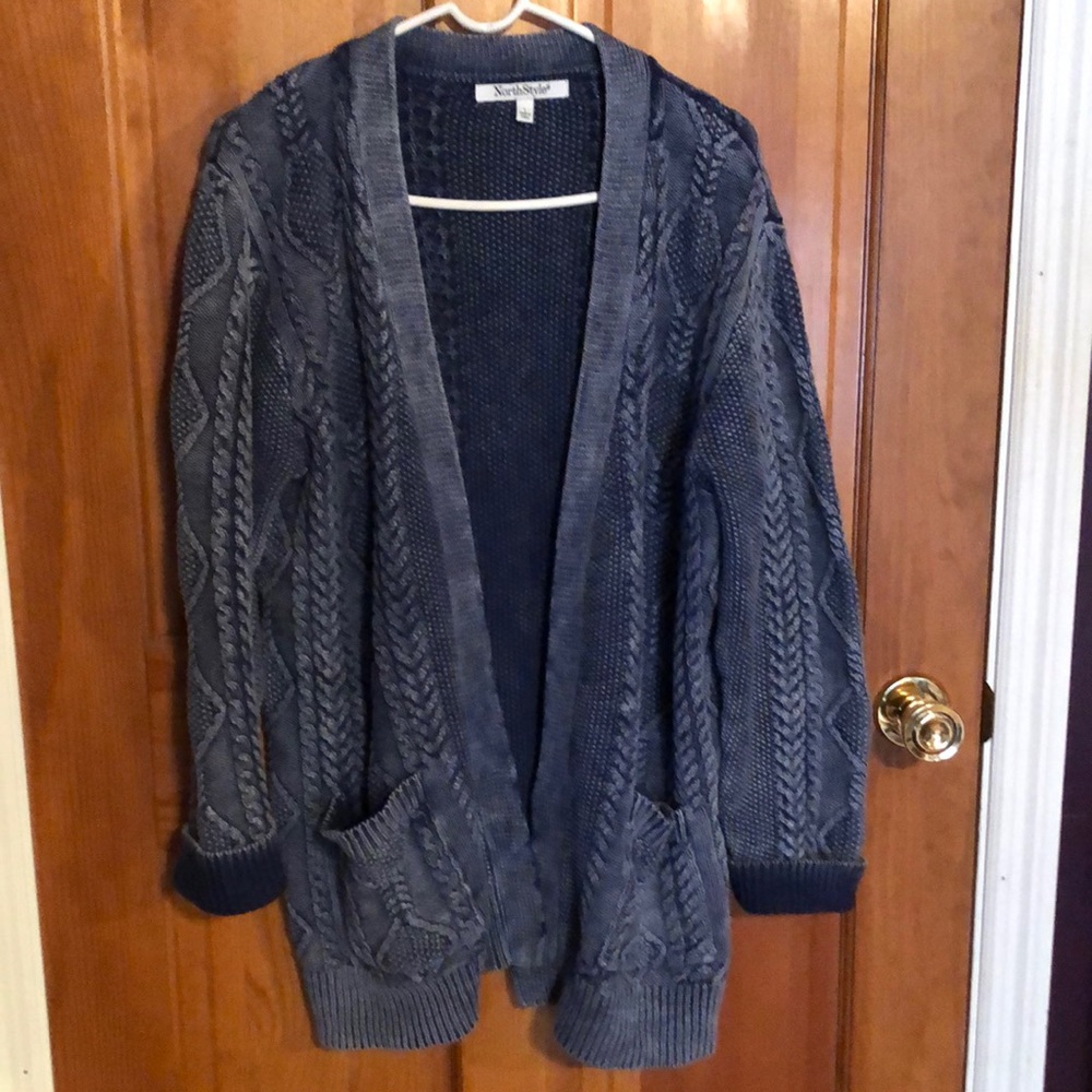 North Style Vintage-wash Cable knit Cardigan